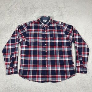 Wallace & Barnes Shirt Mens Large Flannel Blue Red Long Sleeve Wool Blend Pocket